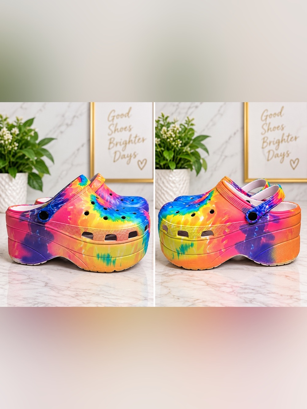 CROCS women mens Tie-Dye Platform Clog - Rainbow Multi 41